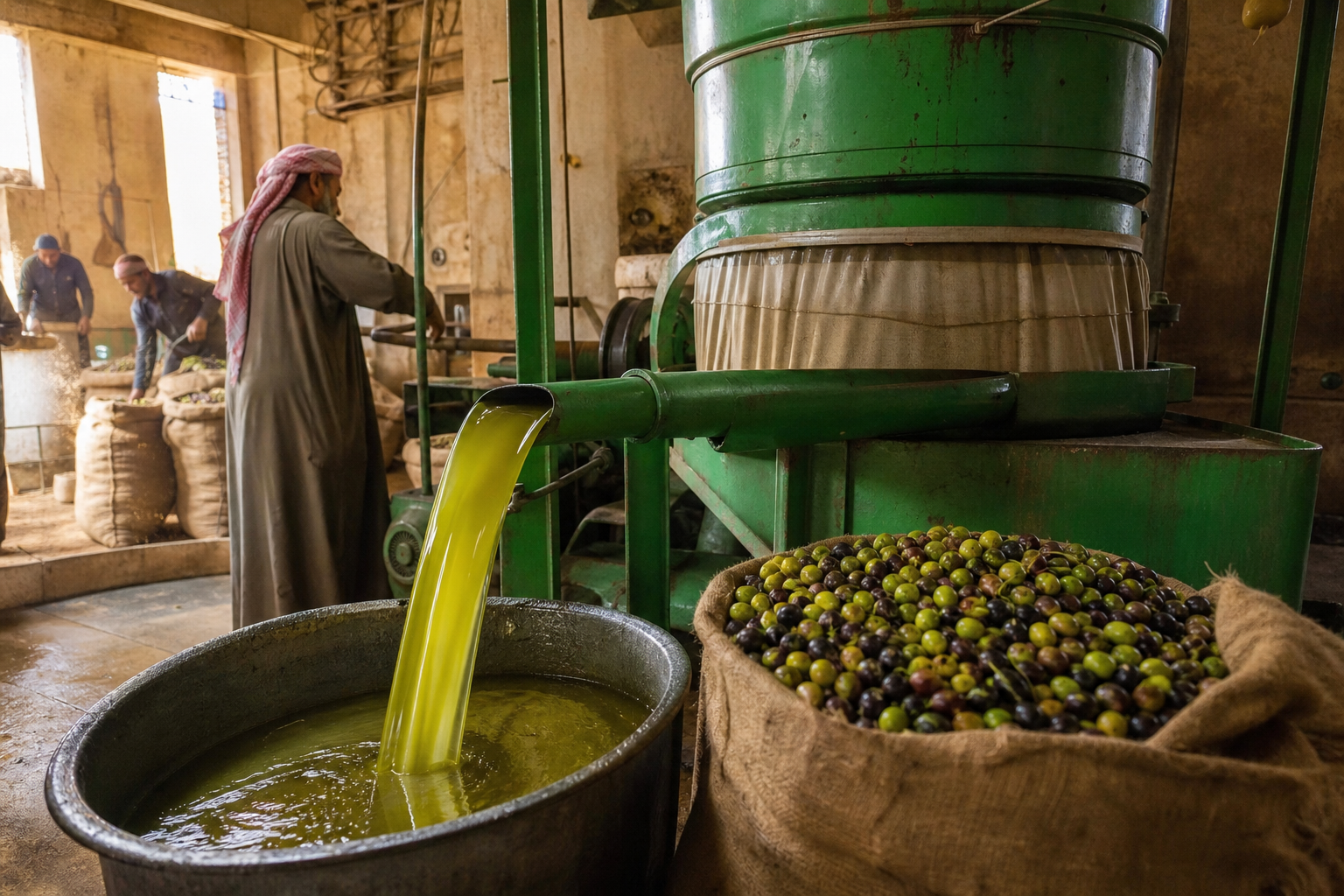 معصرة زيتون أثناء موسم العصر